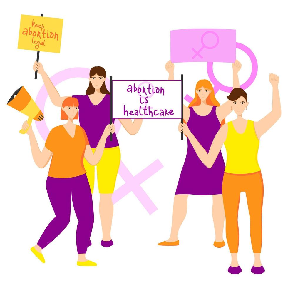 les femmes protestent avec illustration plate de vecteur de pancarte