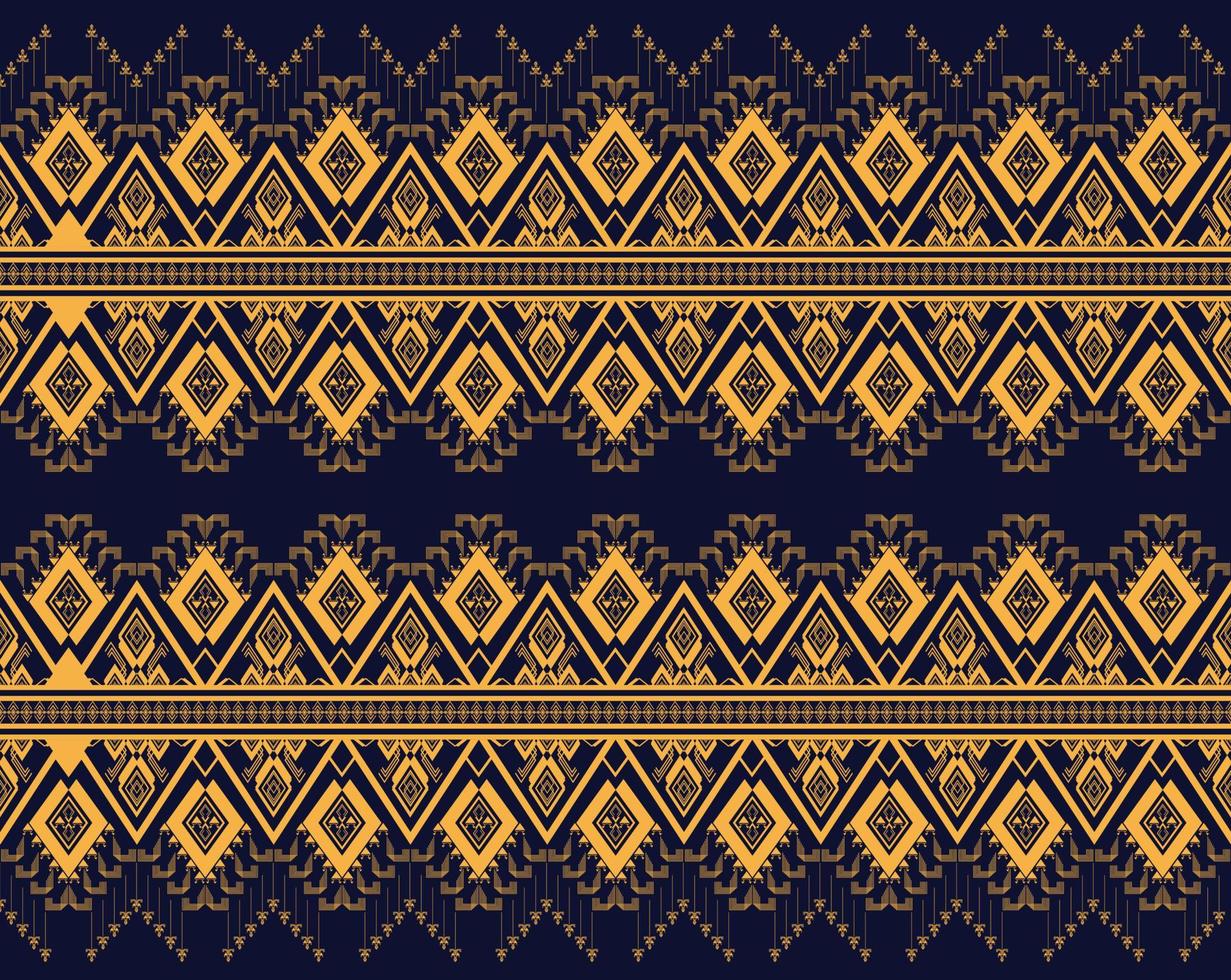 motif de broderie de texture ethnique géométrique avec motif de fond bleu foncé, jupe, papier peint, vêtements, emballage, tissu, feuille, vecteur de formes de triangle jaune, motif d'illustration