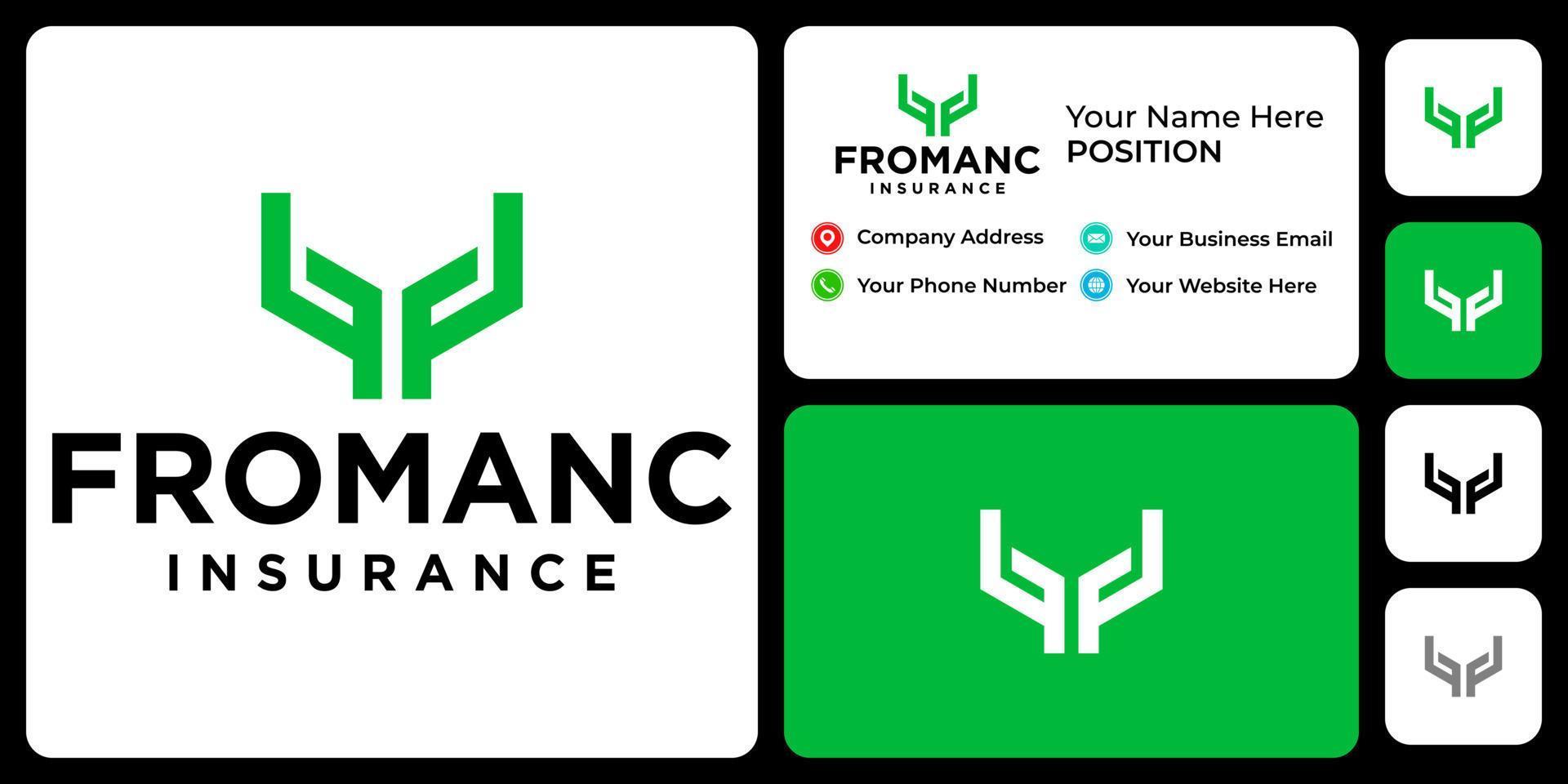 création de logo d'assurance monogramme lettre f avec modèle de carte de visite. vecteur