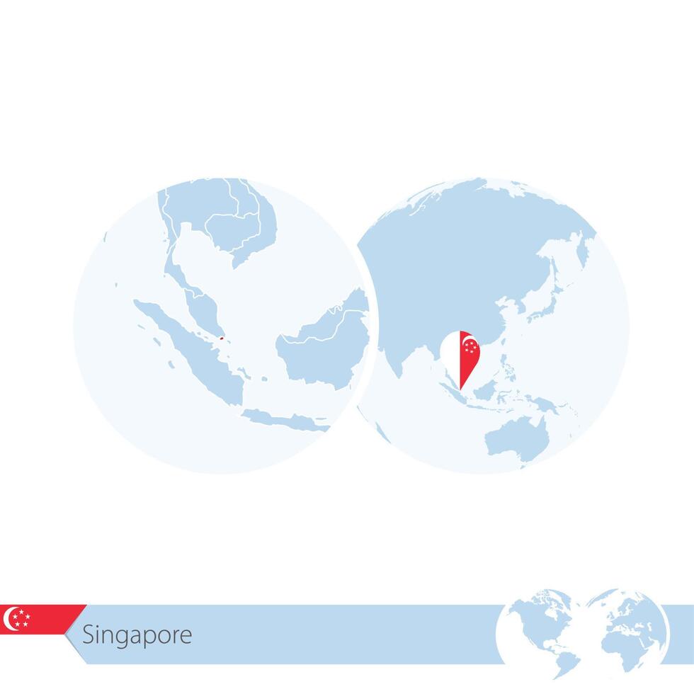 singapour sur le globe terrestre avec drapeau et carte régionale de singapour. vecteur