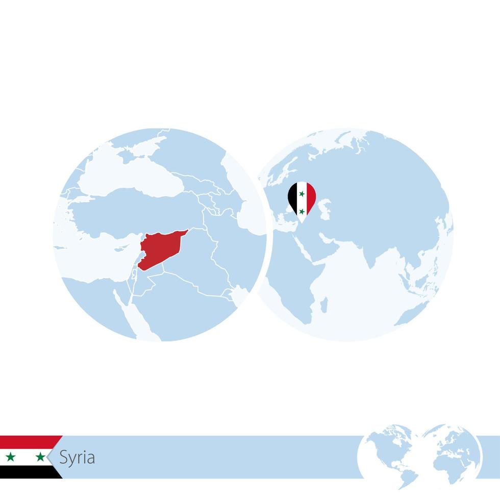 syrie sur le globe terrestre avec drapeau et carte régionale de la syrie. vecteur