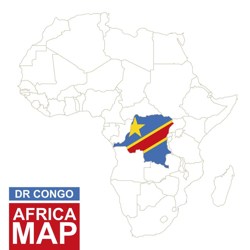 carte profilée de l'afrique avec la dr congo en surbrillance. vecteur