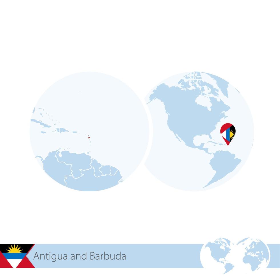 antigua-et-barbuda sur le globe terrestre avec drapeau et carte régionale d'antigua-et-barbuda. vecteur
