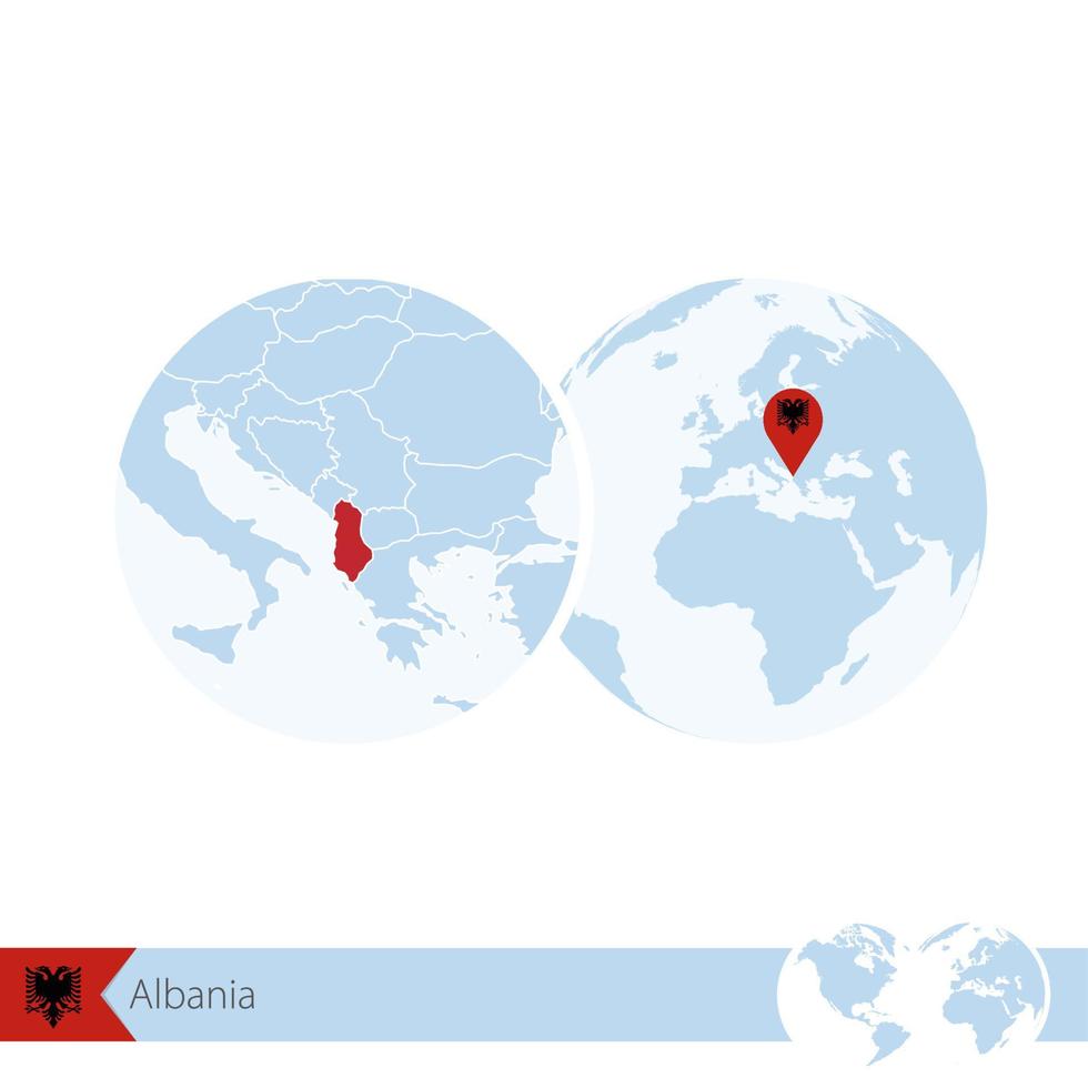 albanie sur le globe terrestre avec drapeau et carte régionale de l'albanie. vecteur