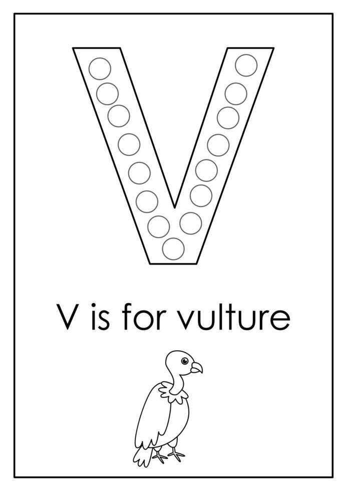 apprendre l'alphabet anglais pour les enfants. lettre v. activité de marqueur de point. vecteur