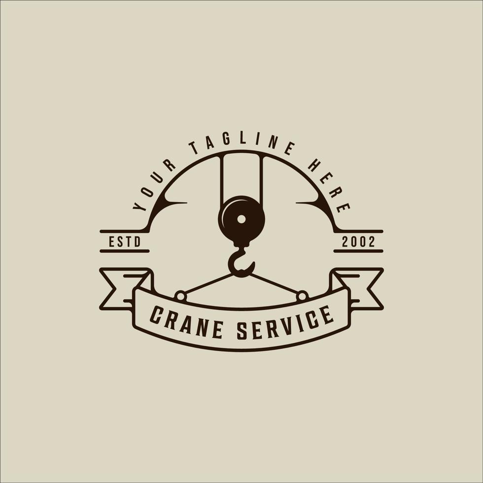 crochet grue logo vintage vector illustration modèle icône graphisme. signe ou symbole de construction rétro pour le concept de l'industrie et de l'entreprise