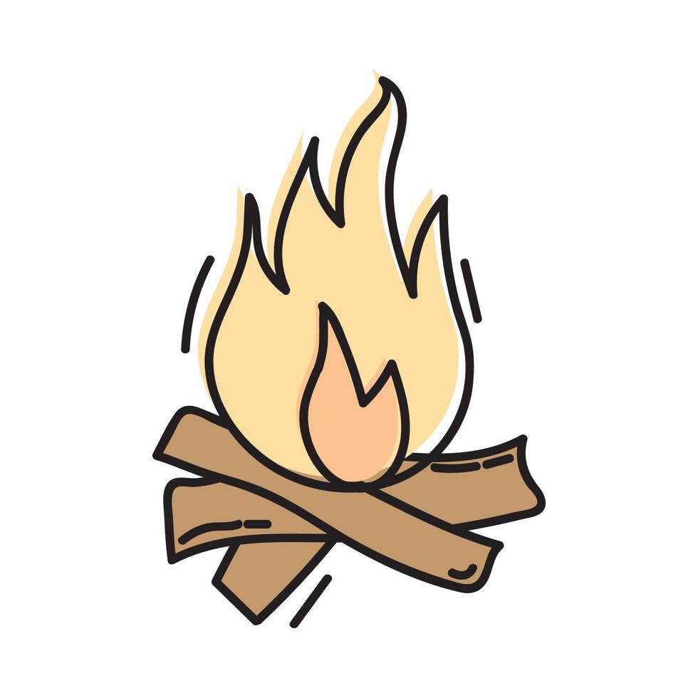 icônes de feu dessinées à la main. jeu de vecteurs d'icônes de flammes de feu. feu de croquis de doodle dessinés à la main, dessin en couleur. symbole de feu simple vecteur