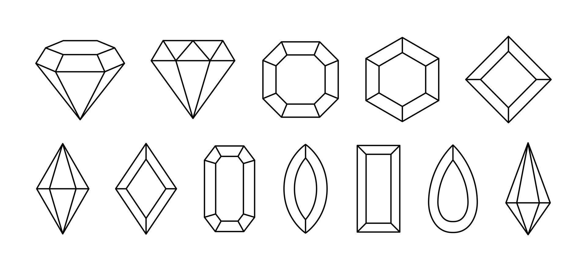 ensemble de pierres précieuses géométriques simples. formes de cristaux de bijoux dans un style linéaire. vecteur