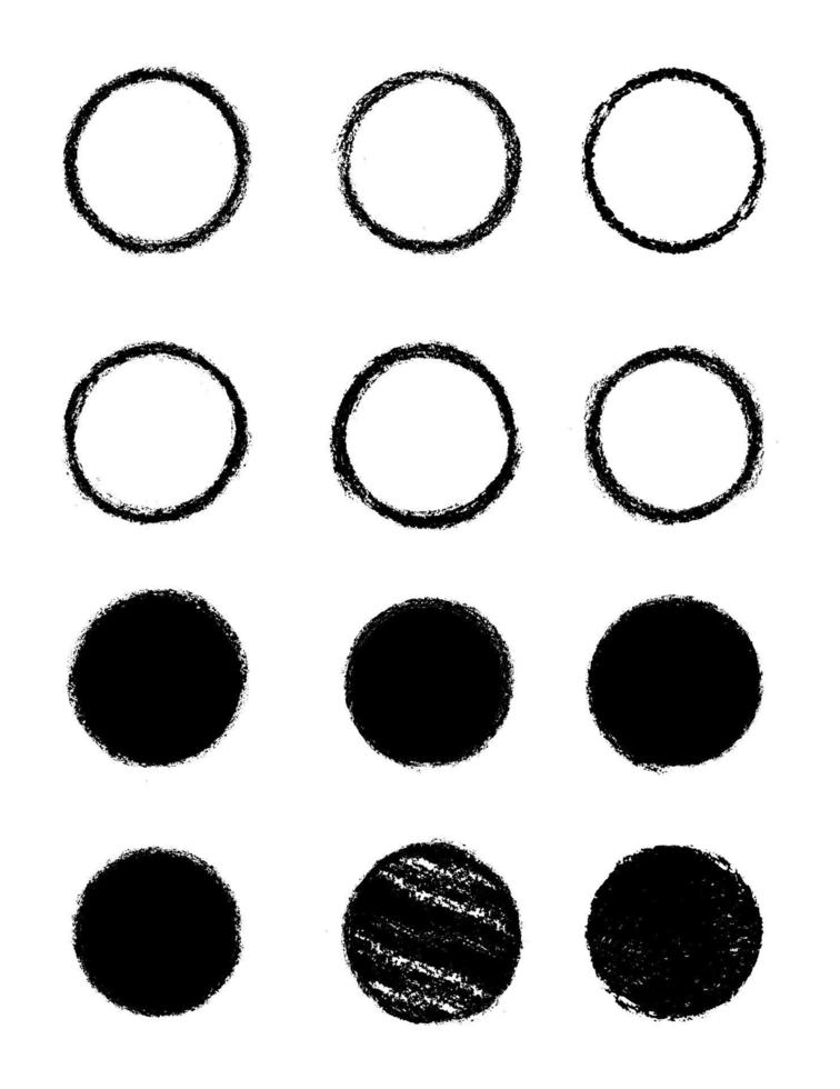 ensemble de brosses d'art de crayon de charbon de bois de vecteur de forme de cercle minable. adapté aux cadres et aux arrière-plans, modifiez facilement les couleurs et appliquez-le à n'importe quel chemin.