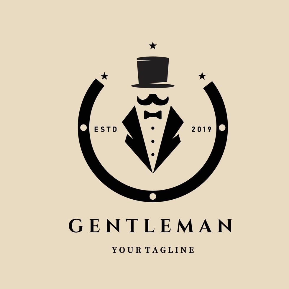 logo vintage gentleman, icône et symbole, avec conception d'illustration vectorielle emblème vecteur