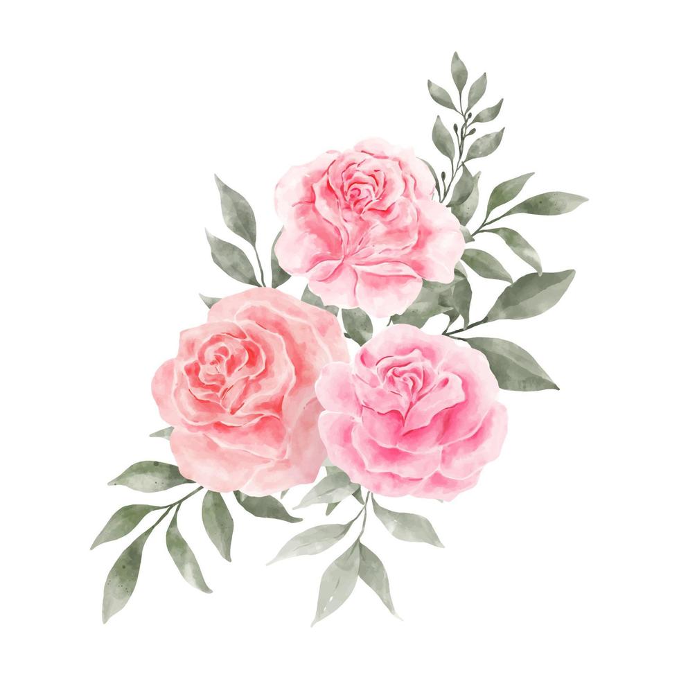 vecteur aquarelle de fleurs roses roses et rouges isolé sur fond blanc. graphique de fleurs et de feuilles vintage pour mariage, carte d'invitation. illustration florale