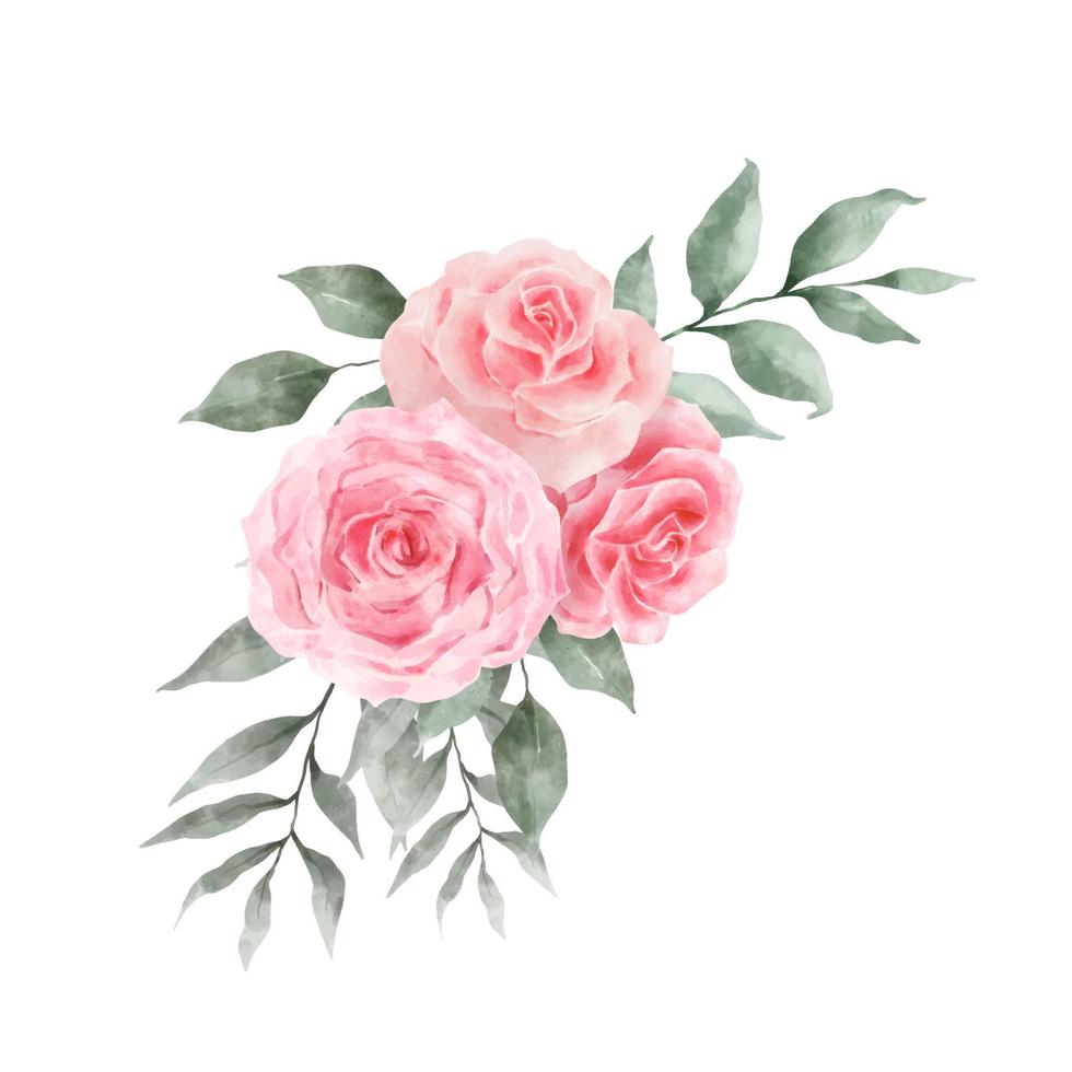 vecteur aquarelle de fleurs roses roses et rouges isolé sur fond blanc. graphique de fleurs et de feuilles vintage pour mariage, carte d'invitation. illustration florale