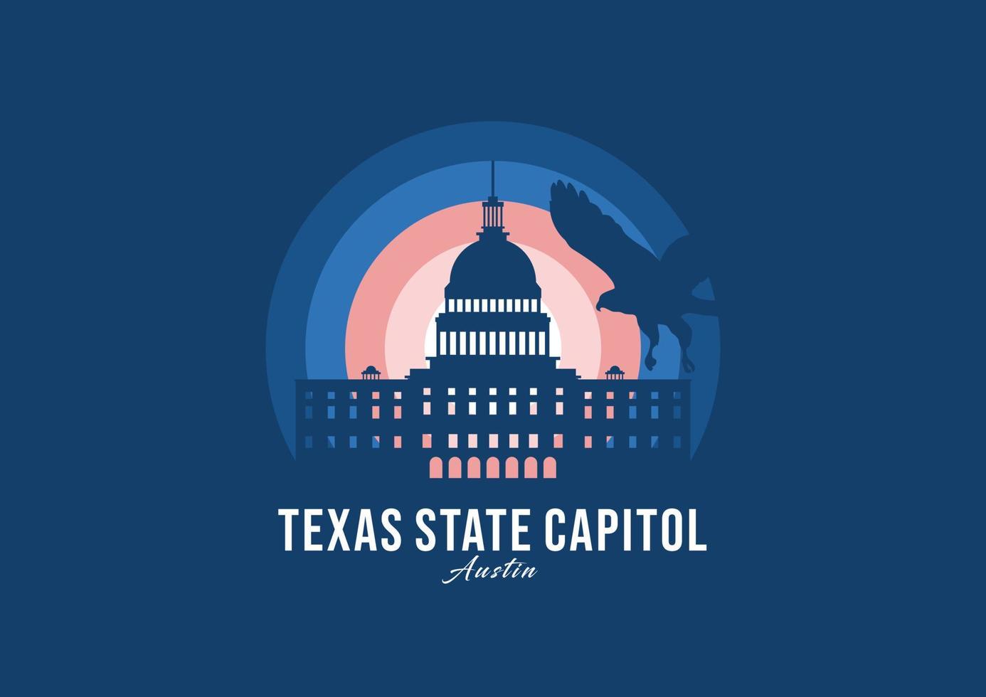 logotype du bâtiment du capitole de l'état du texas. la plus grande illustration d'architecture au monde. vecteur de symbole de clair de lune moderne. eps 10