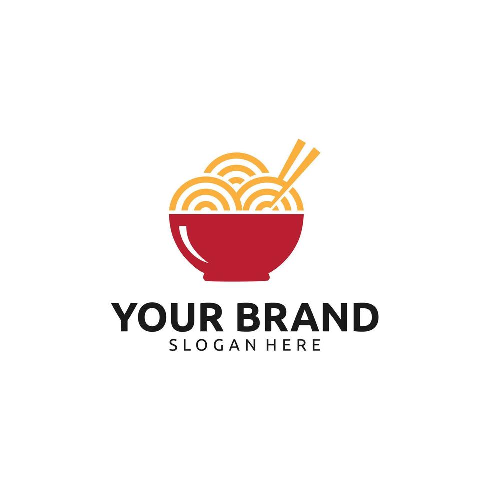 bol de nouilles rouges avec création de logo de baguettes vecteur