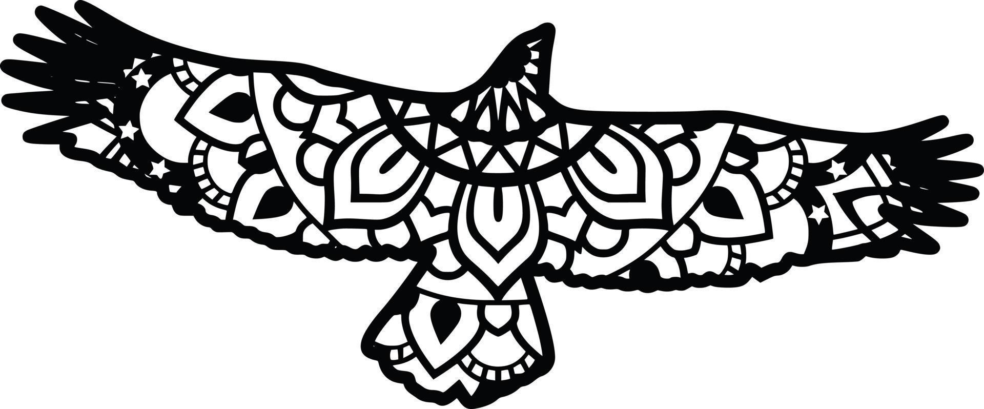oiseau volant décor d'impression de mandala vecteur