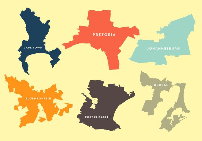 Cartes vectorielles de plusieurs villes en Afrique du Sud vecteur