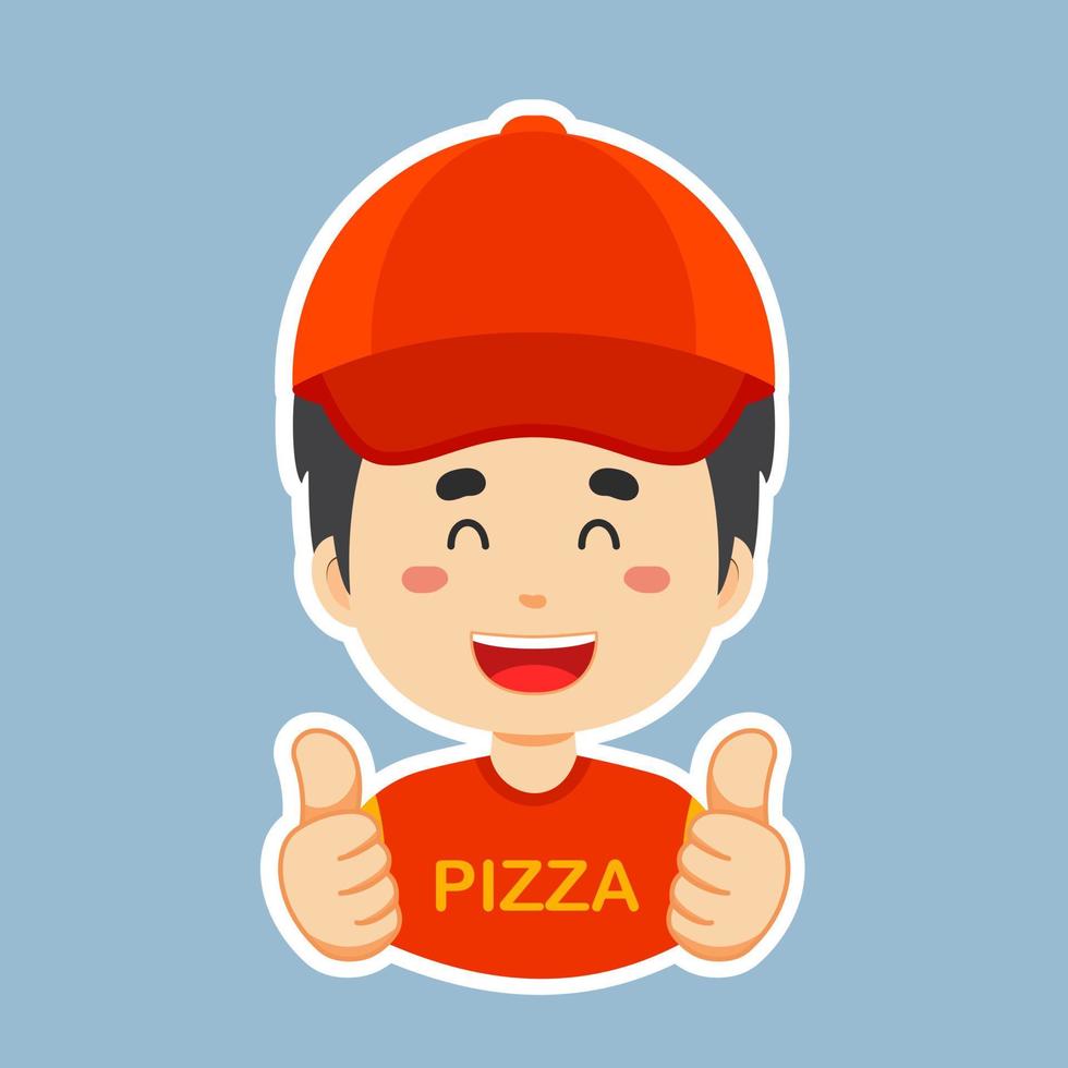 autocollant de personnage de livraison de pizza heureuse vecteur