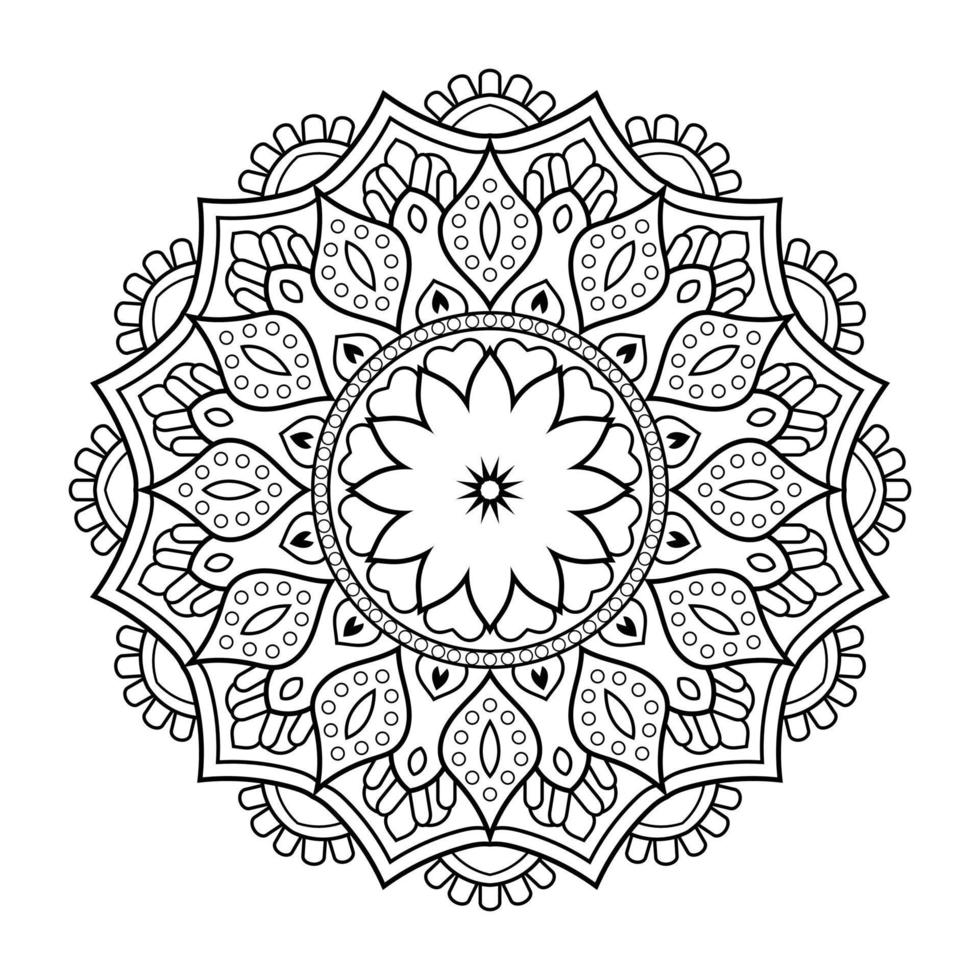 motif de fleurs de mandala avec art de contour floral noir et blanc indien de style ethnique arabe vecteur