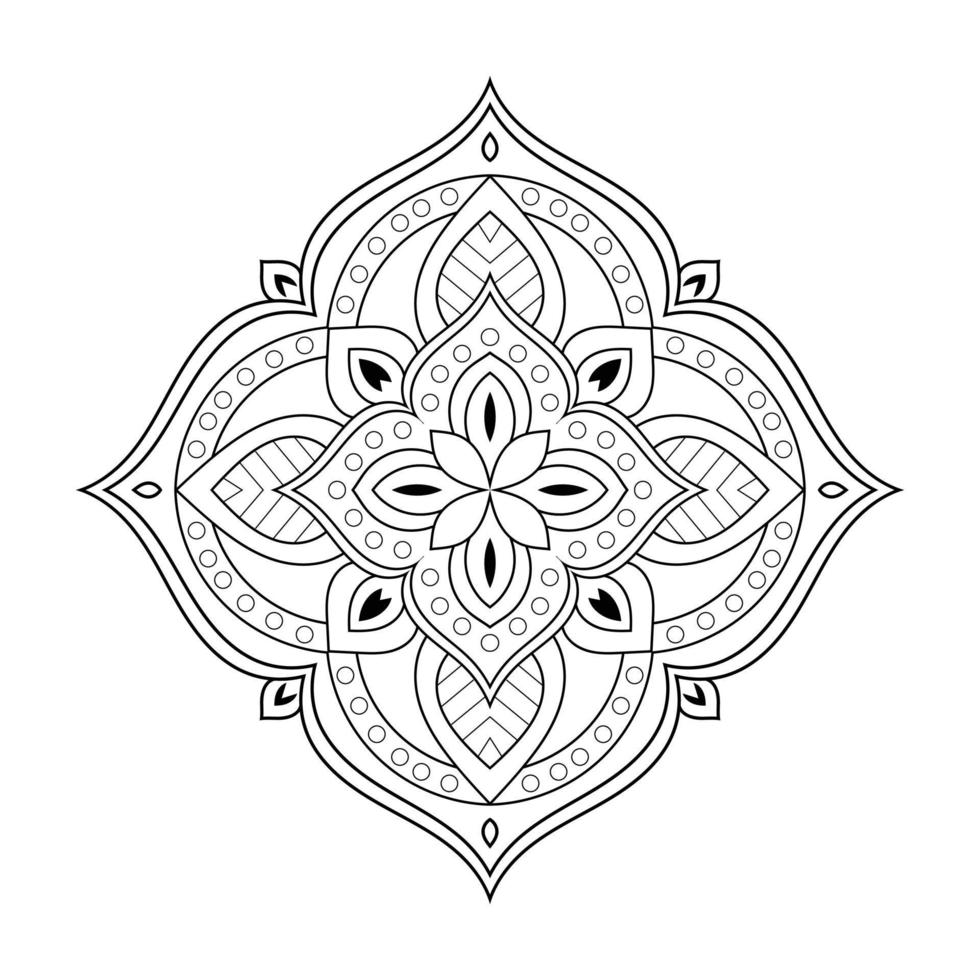 motif de fleurs de mandala avec art de contour floral noir et blanc indien de style ethnique arabe vecteur