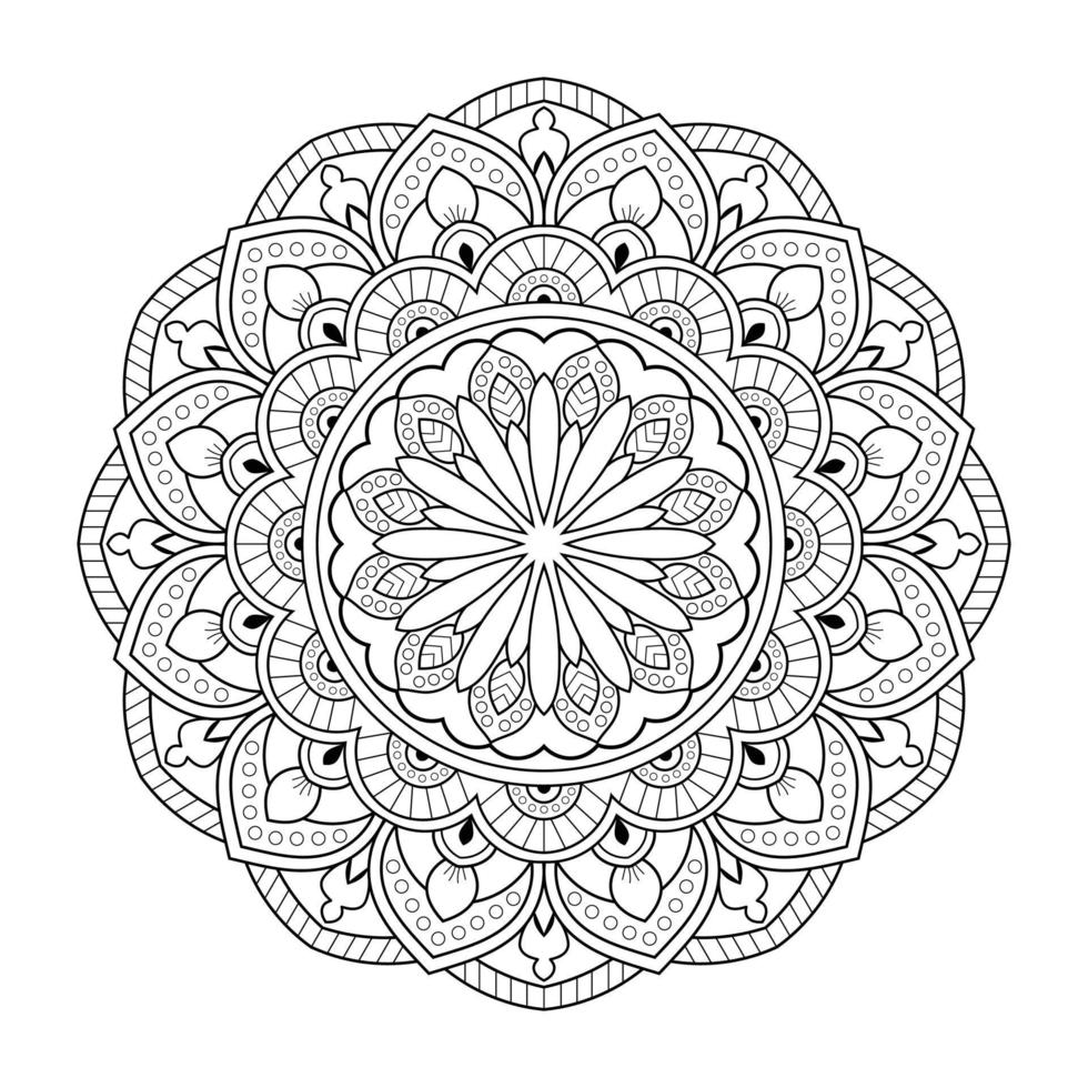 motif de fleurs de mandala avec art de contour floral noir et blanc indien de style ethnique arabe vecteur