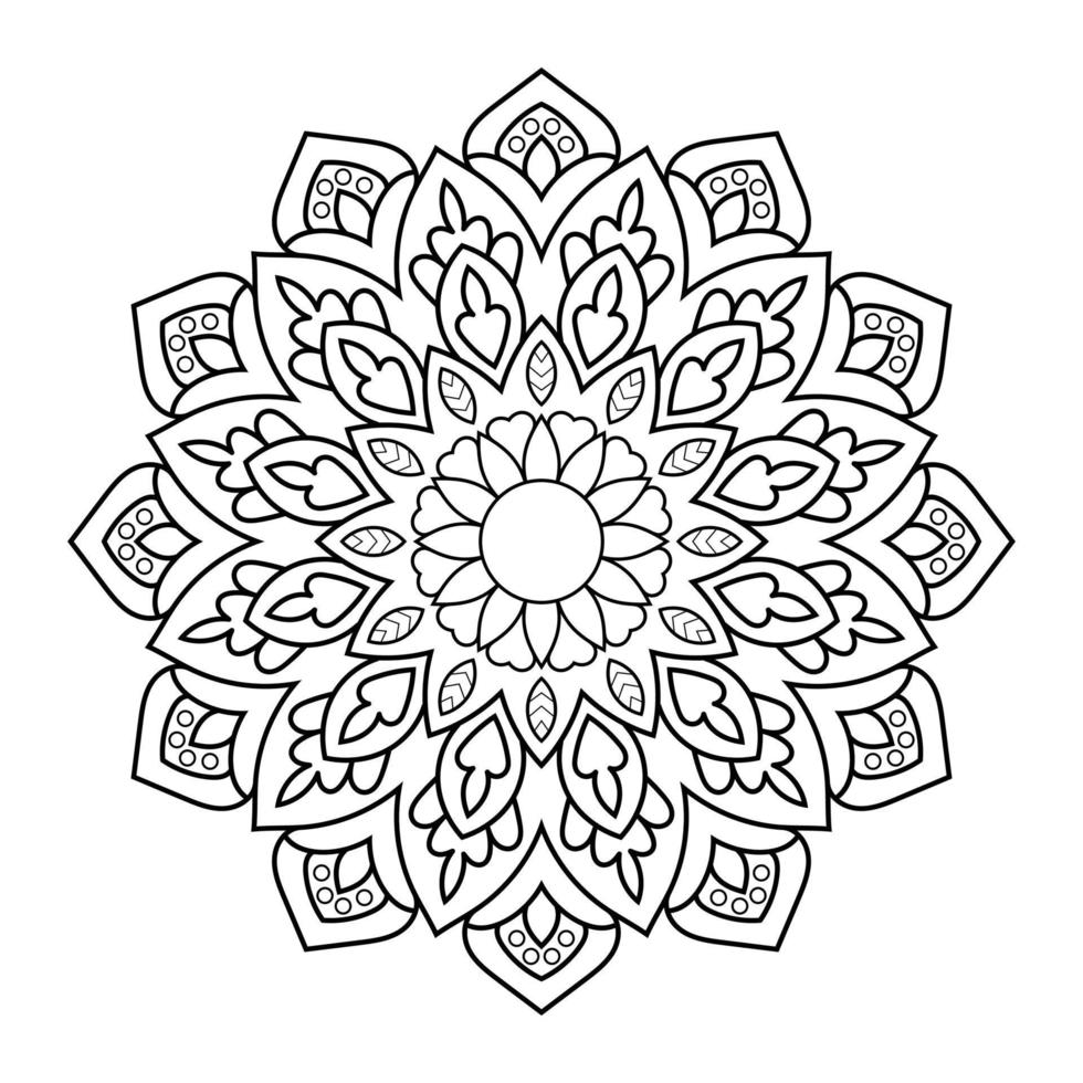 motif de fleurs de mandala avec art de contour floral noir et blanc indien de style ethnique arabe vecteur