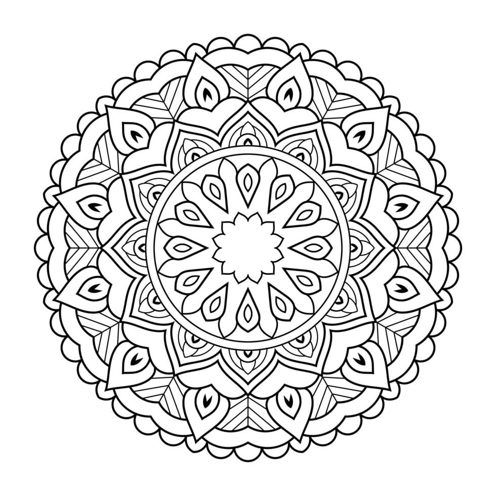 motif de fleurs de mandala avec art de contour floral noir et blanc indien de style ethnique arabe vecteur