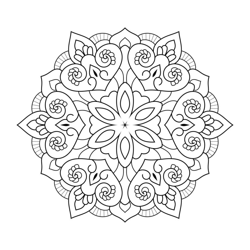 motif de fleurs de mandala avec art de contour floral noir et blanc indien de style ethnique arabe vecteur