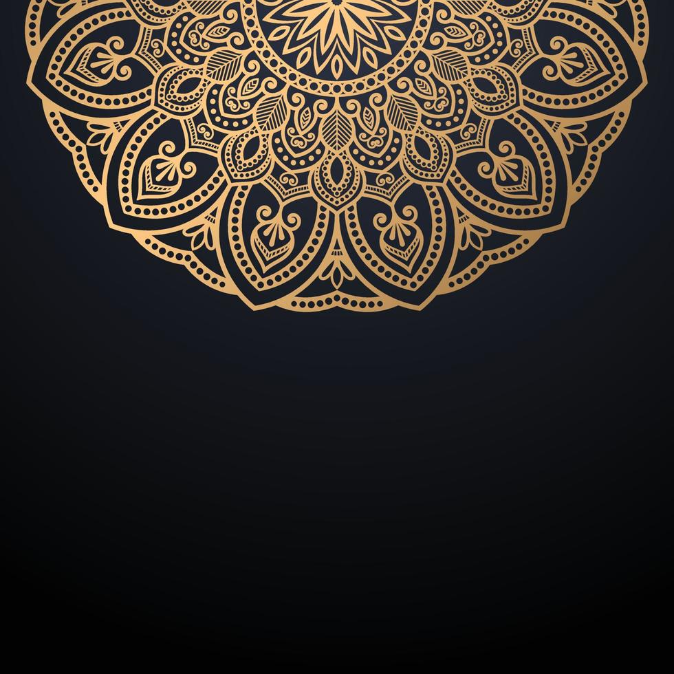 conception de fond de mandala ornemental de luxe doré avec motif de carte d'invitation de mariage vintage vecteur