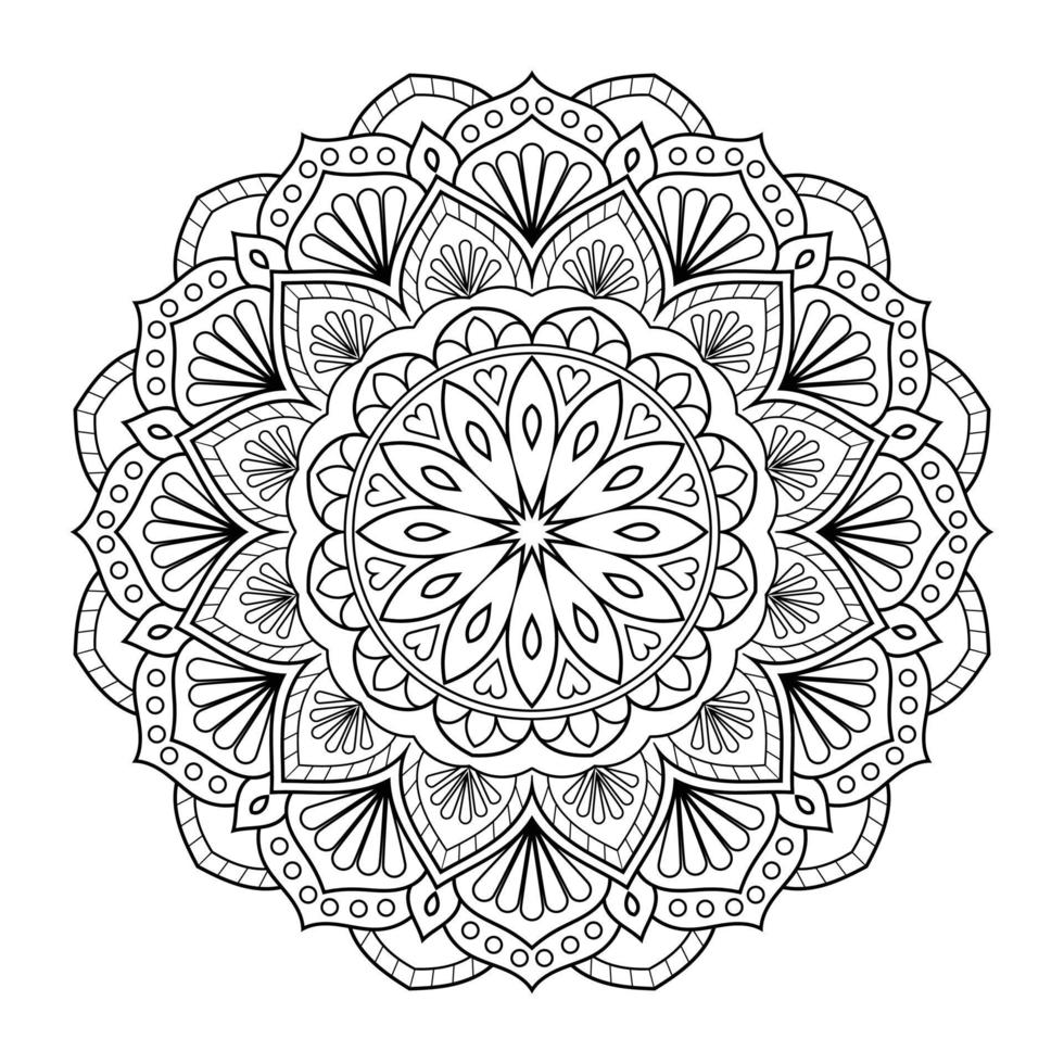 motif de fleurs de mandala avec art de contour floral noir et blanc indien de style ethnique arabe vecteur