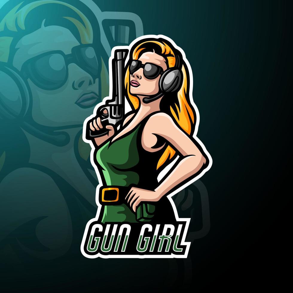 conception de mascotte de logo esport fille pistolet vecteur