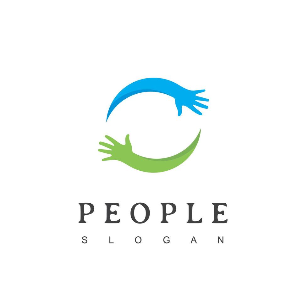 logo de travail d'équipe et de personnes sociales avec symbole de main de cercle vecteur