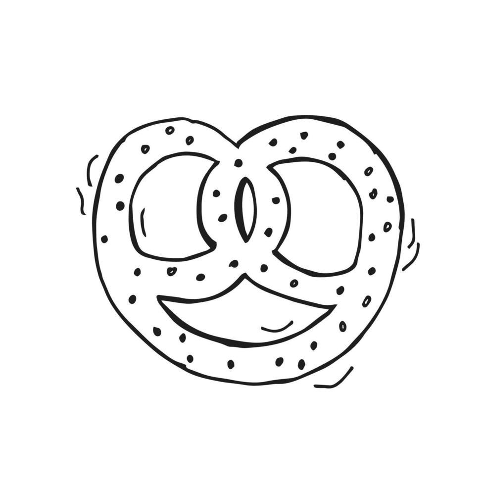 oktoberfest 2022 - fête de la bière. brezel de contour de doodle dessiné à la main avec des graines de sésame sur fond blanc. fête traditionnelle allemande. vecteur