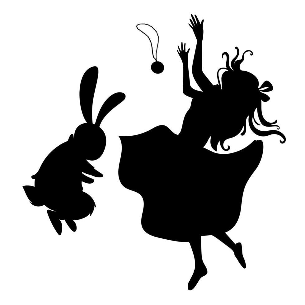 silhouette de fille en robe tombant avec lapin, illustration de dessin animé vecteur