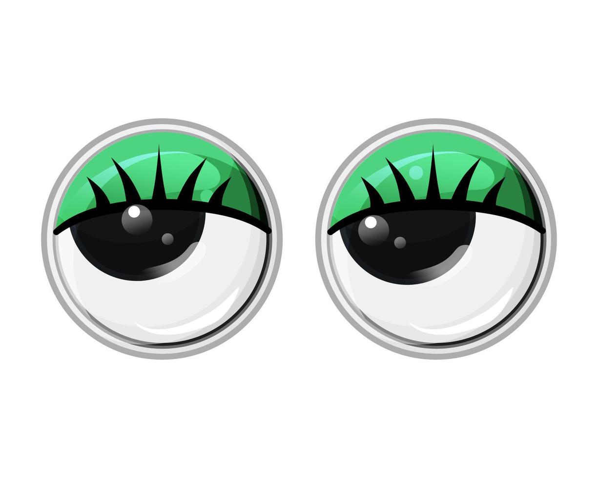yeux en plastique jouets avec cils et paupières vertes. illustration de dessin animé de vecteur sur un fond blanc isolé.