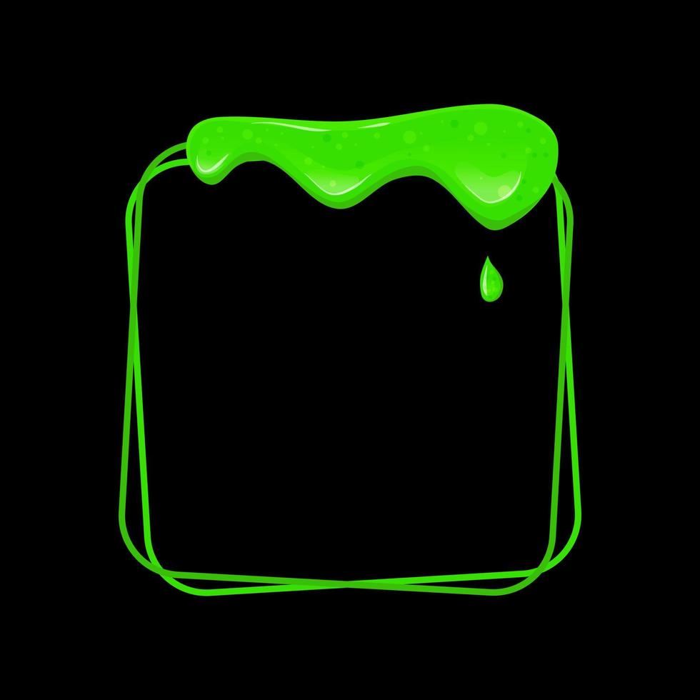 cadre carré avec une boue verte qui coule. dégoulinant de liquide visqueux toxique. illustration de dessin animé de vecteur. vecteur