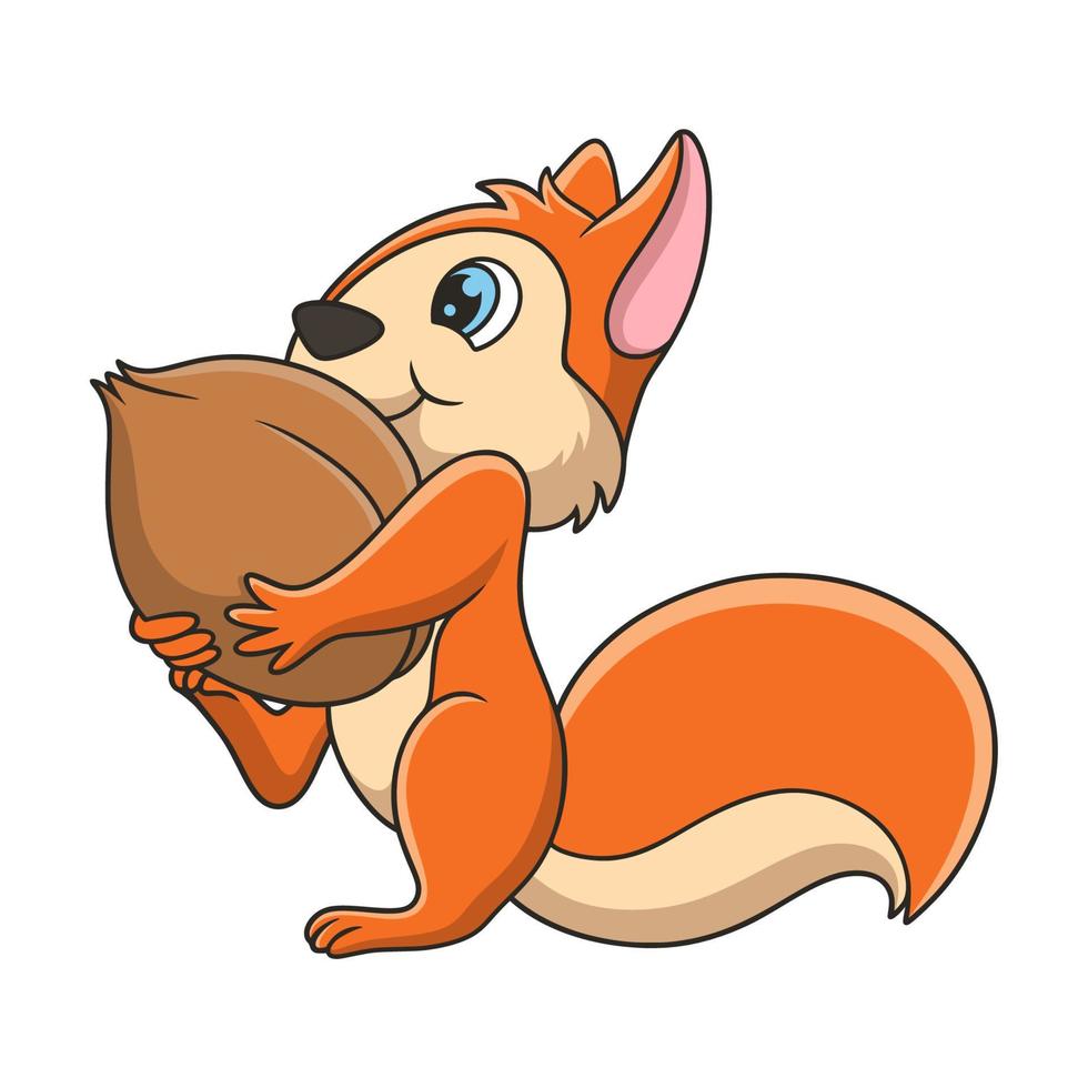 écureuil d'illustration de dessin animé rassemblant de la nourriture pour se préparer à la longue saison sèche vecteur
