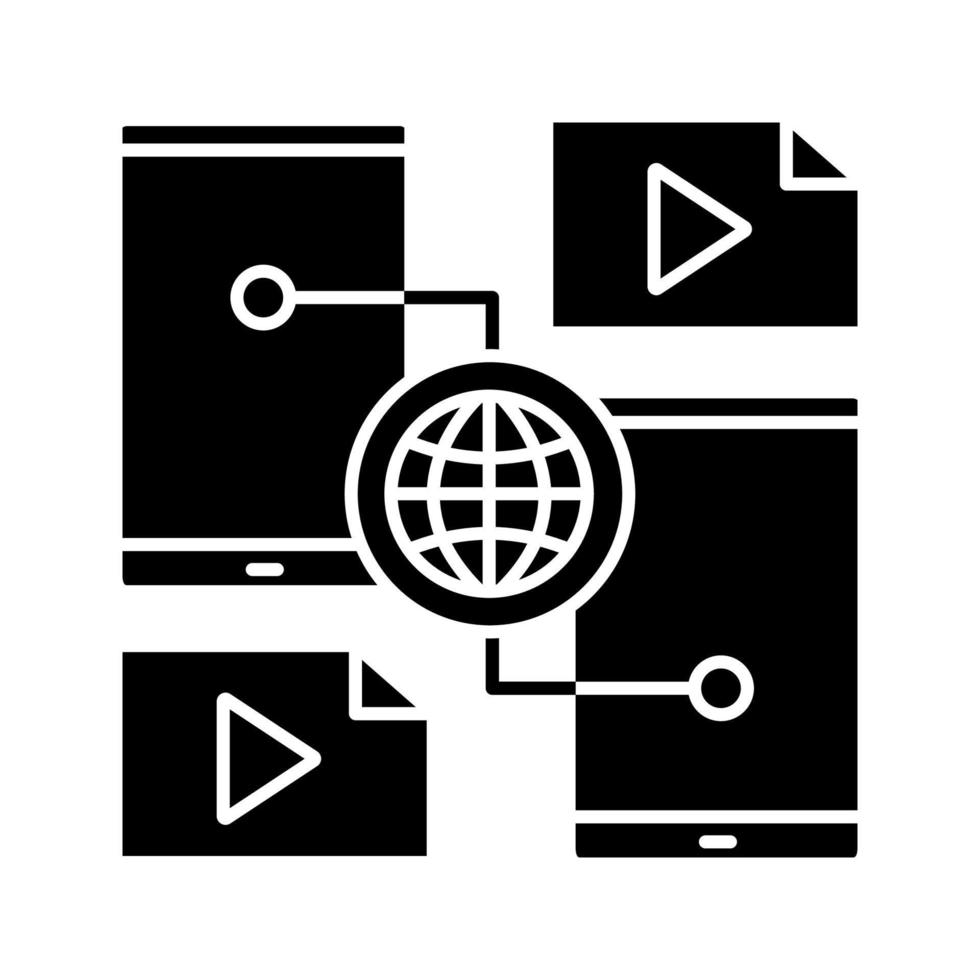 icône de glyphe de partage de contenu. transfert de données de smartphone Internet. symbole de la silhouette. espace négatif. illustration vectorielle isolée vecteur