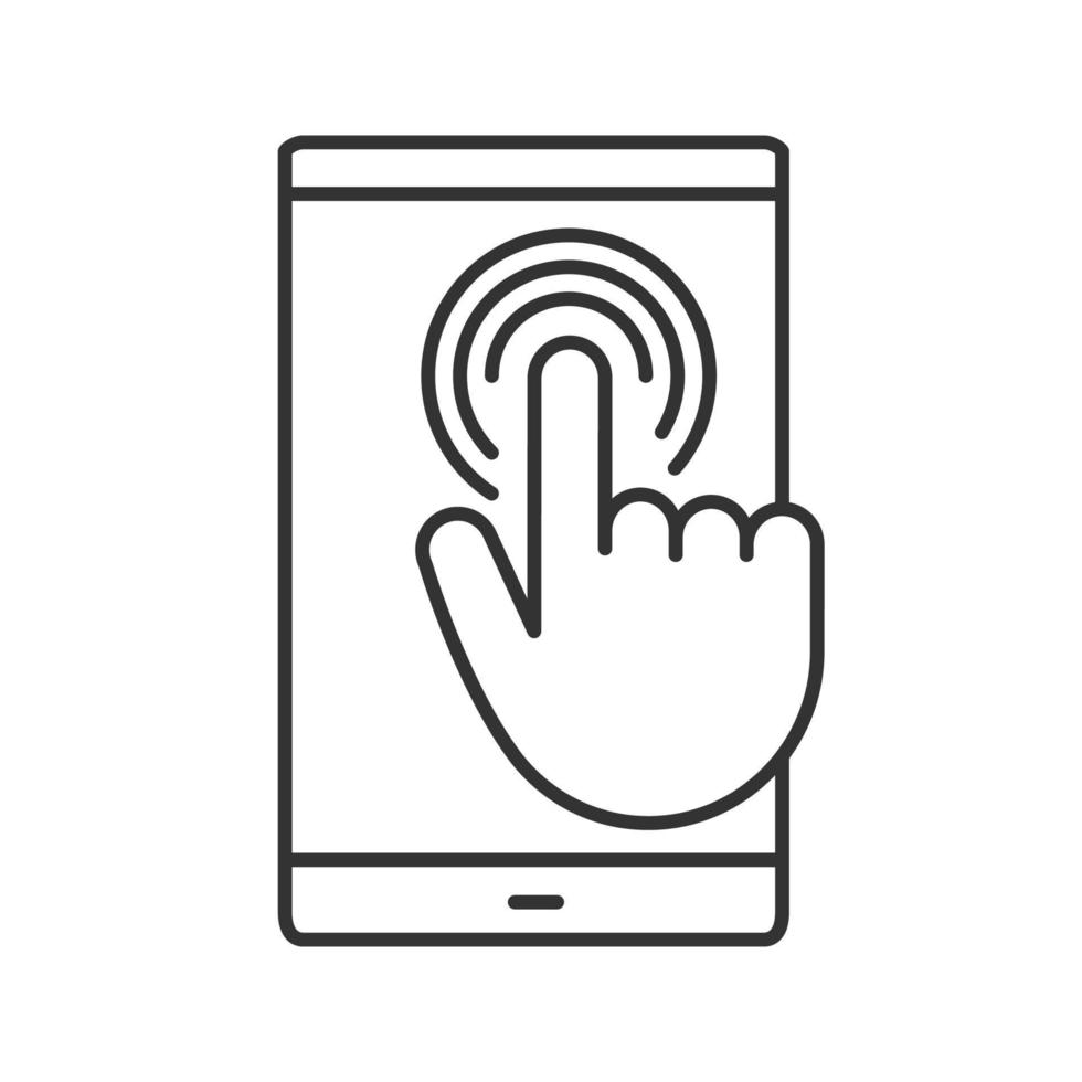 icône linéaire de l'écran tactile du smartphone. illustration de la ligne mince. appuyez deux fois sur le geste tactile. téléphone mobile. symbole de contour. dessin de contour isolé de vecteur