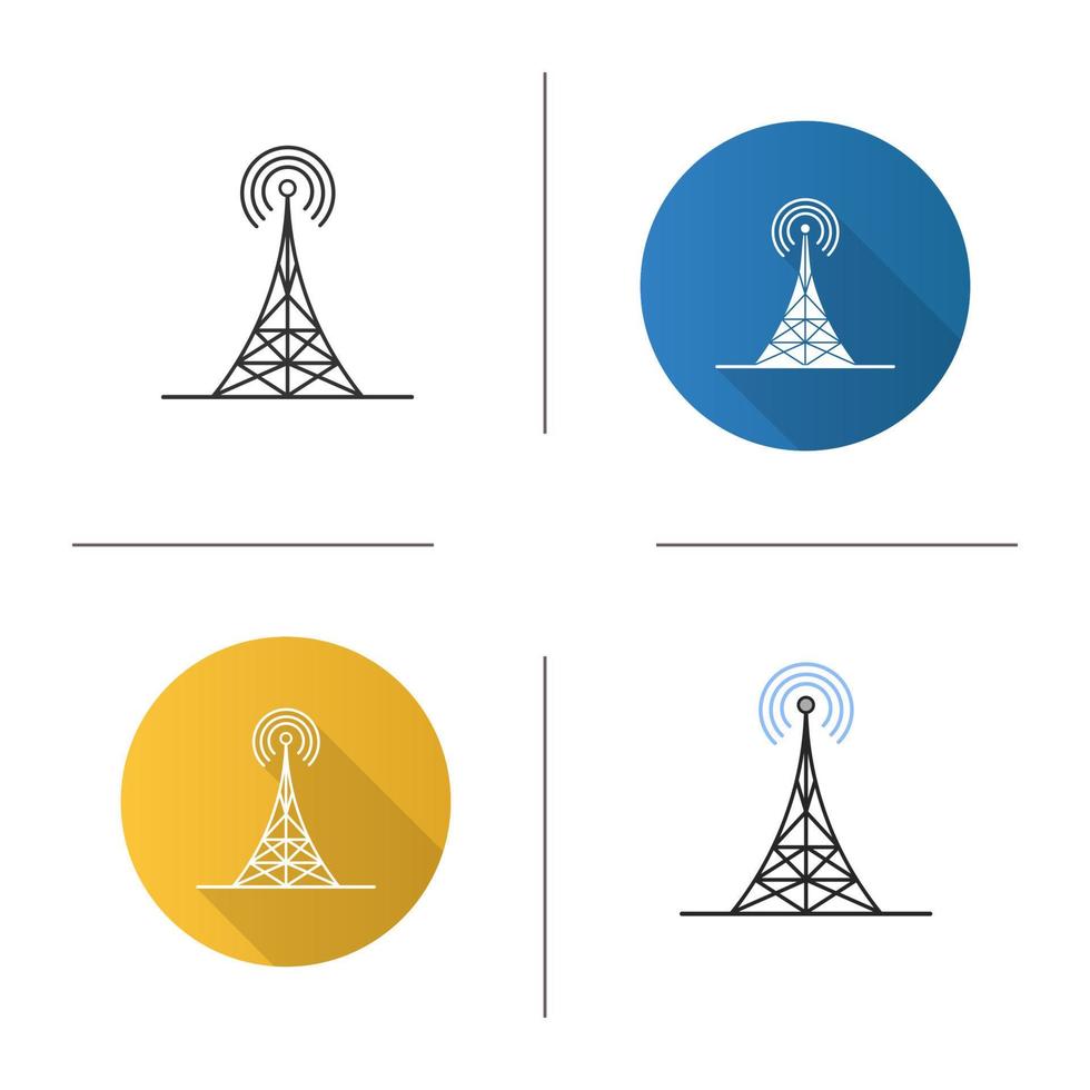icône de la tour radio. antenne. design plat, styles linéaires et de couleur. illustrations vectorielles isolées vecteur