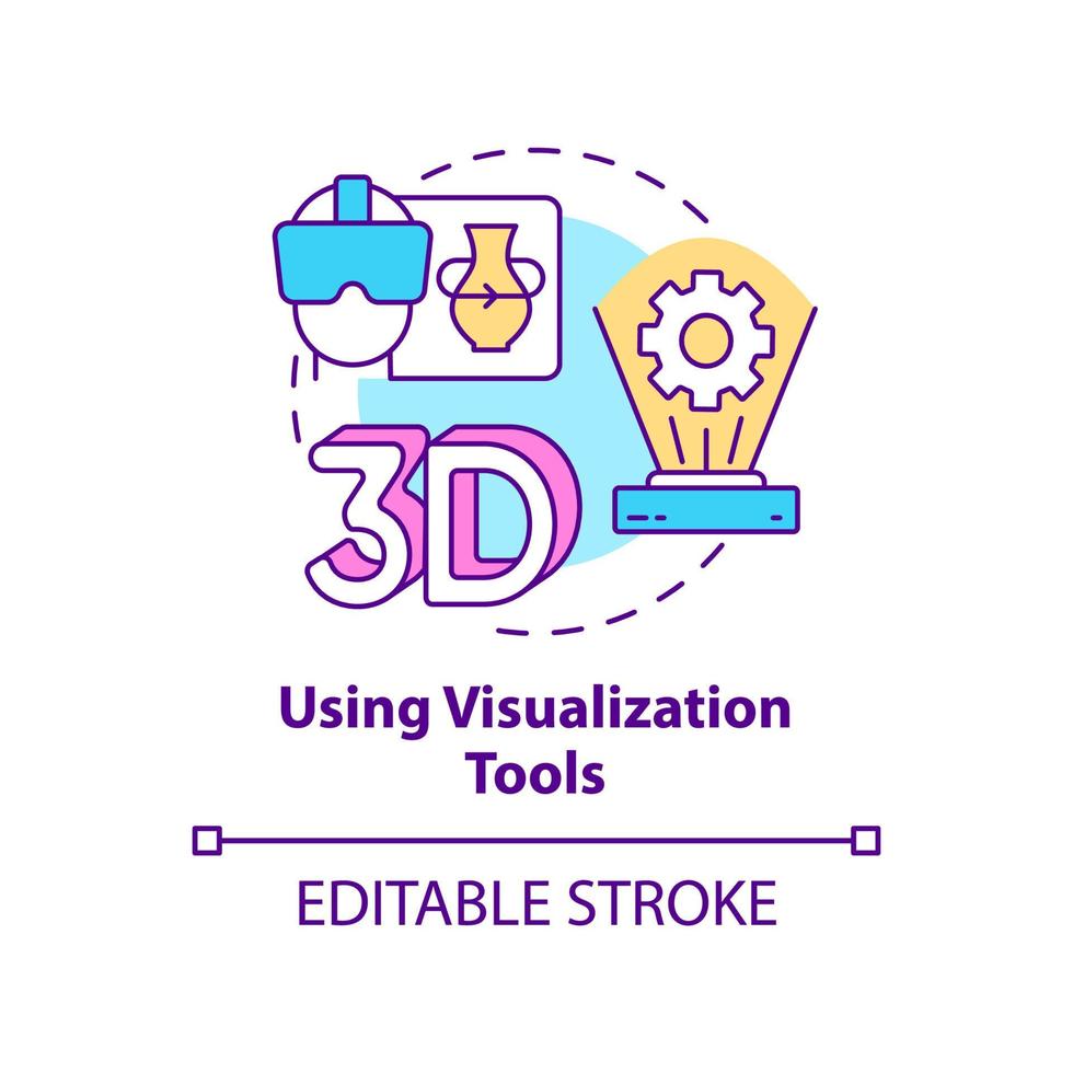 à l'aide de l'icône de concept d'outils de visualisation. réalité augmentée. tech macro tendances idée abstraite illustration fine ligne. dessin de contour isolé. trait modifiable vecteur