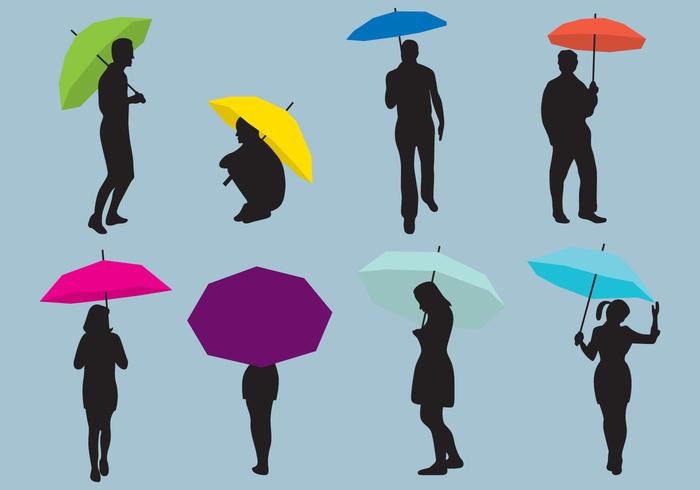Silhouettes de parapluies homme et femme vecteur