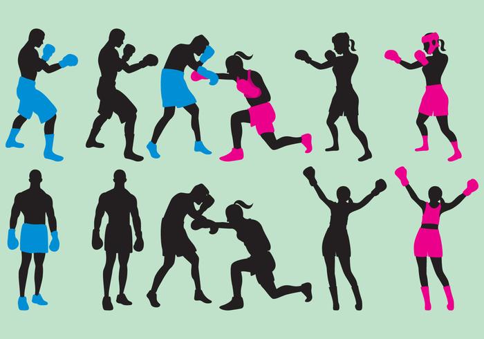 Femme et homme Silhouettes de boxe vecteur