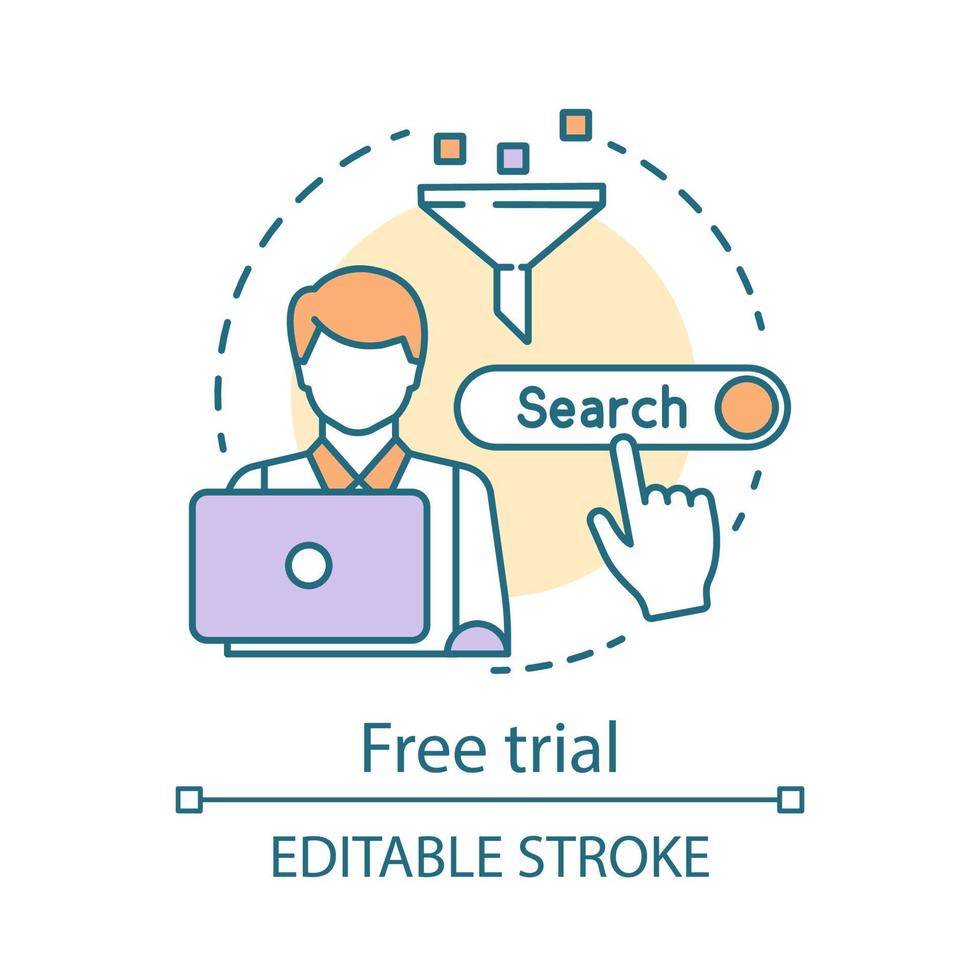 icône de concept d'essai gratuit. idée d'abonnement à l'outil de mot-clé seo illustration de la ligne mince. optimisation du moteur de recherche. accroître la visibilité du site Web. dessin de contour isolé de vecteur. trait modifiable vecteur