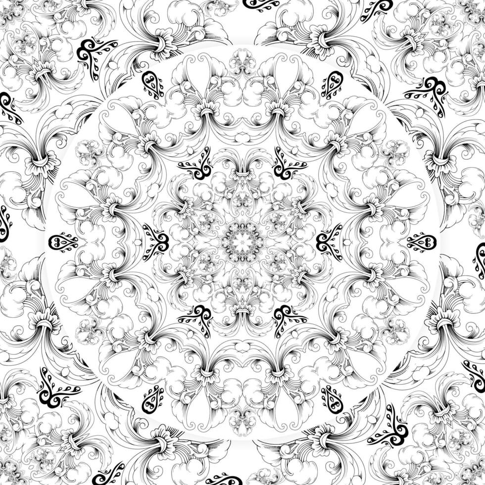 mandala rond avec motif floral. coloriage noir et blanc. conception de vecteur. vecteur