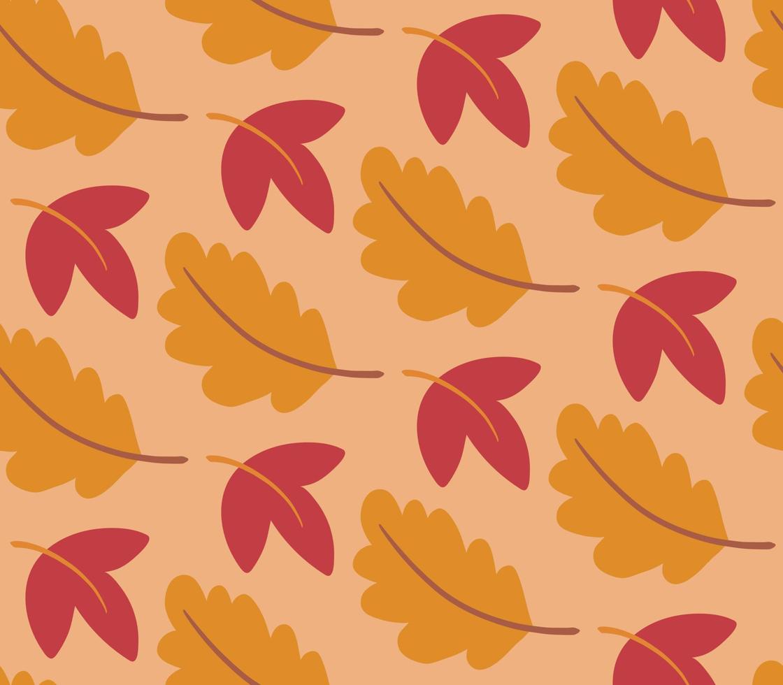 feuilles d'automne modèle sans couture dessiné à la main dans un style plat simple. texture d'illustration vectorielle de feuillage mignon pour la conception d'automne, thanksgiving, halloween. vecteur