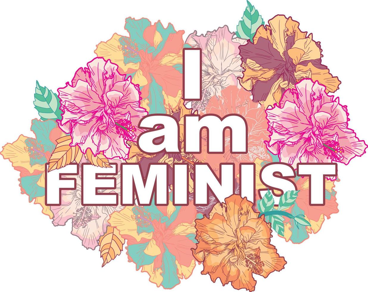 je suis un signe de féminisme avec des fleurs colorées vecteur