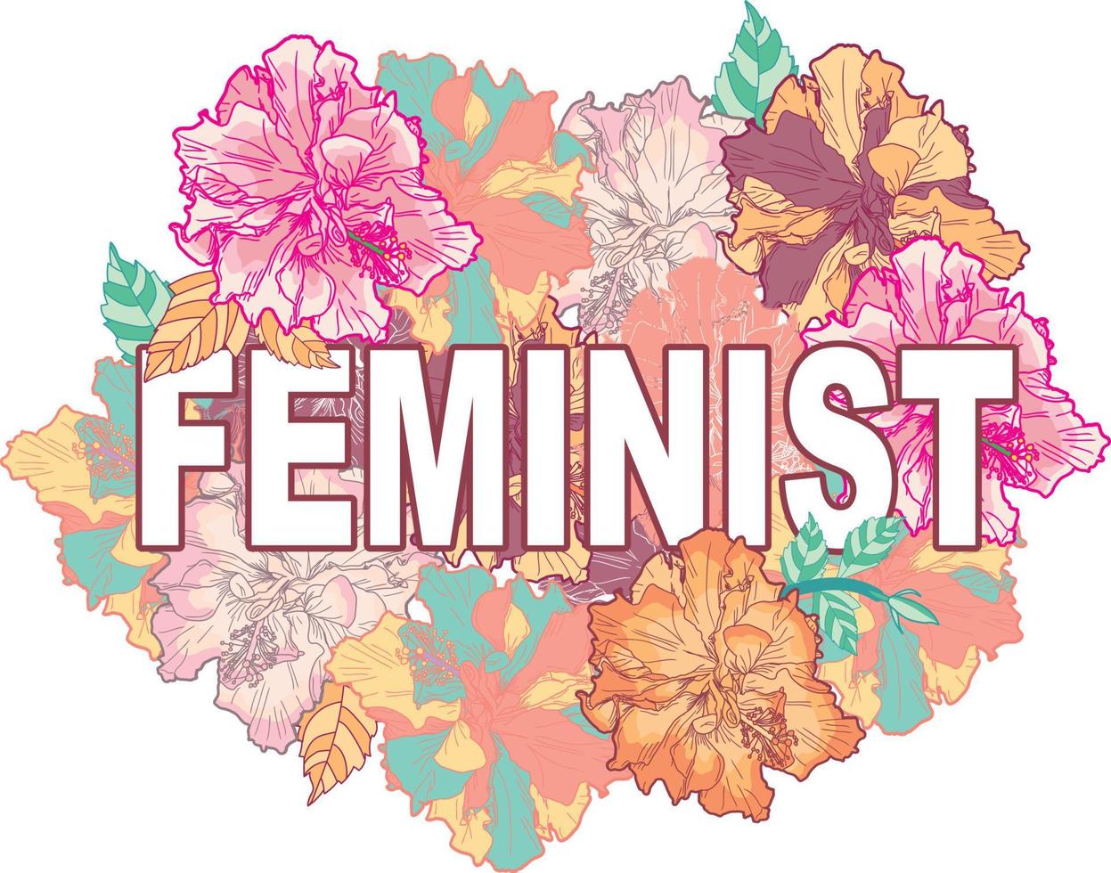 signe féministe avec des fleurs colorées vecteur