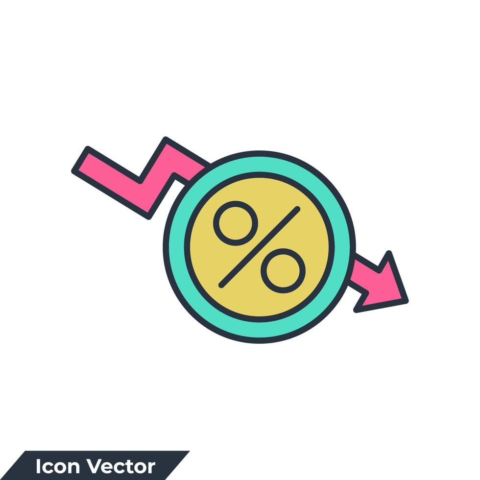 diminuer l'illustration vectorielle du logo icône. modèle de symbole de pourcentage vers le bas pour la collection de conception graphique et web vecteur