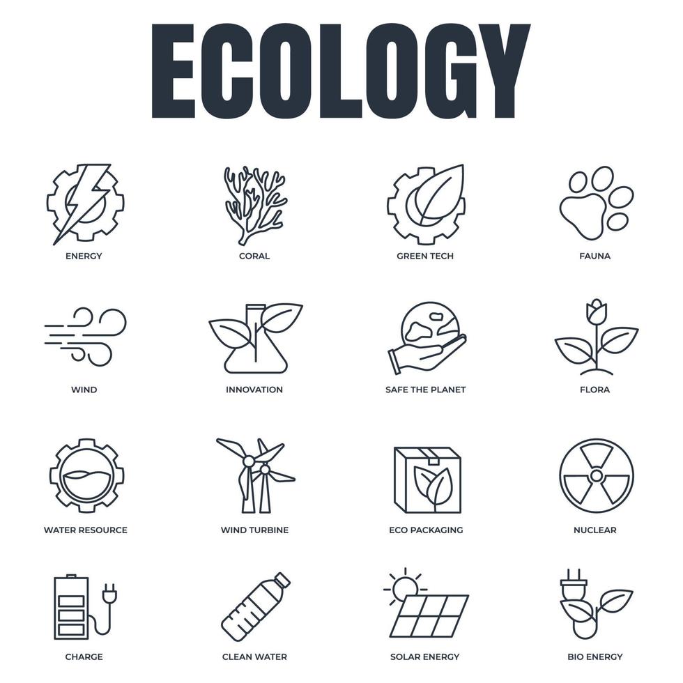 ensemble d'illustration vectorielle de logo d'icône d'écologie environnementale. emballage écologique. énergie solaire, éolienne, nucléaire, ressources en eau, etc. modèle de symbole pour la collection de conception graphique et web vecteur