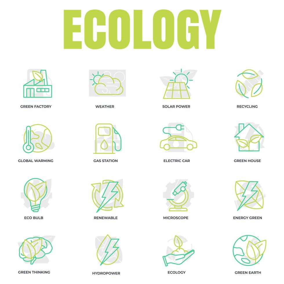 ensemble d'illustration vectorielle de logo d'icône d'écologie environnementale. emballage écologique. maison verte, voiture électrique, hydroélectricité et modèle de symbole etc. pour la collection de conception graphique et web vecteur